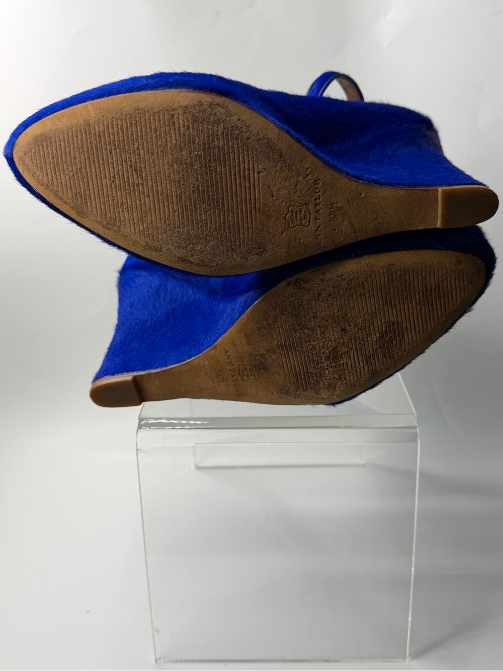 Ann Taylor Vibrant Royal Blue Faux Fur Wedge Pumps with Ankle Strap - Picture 6 of 6